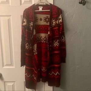 Aztec print long cardigan